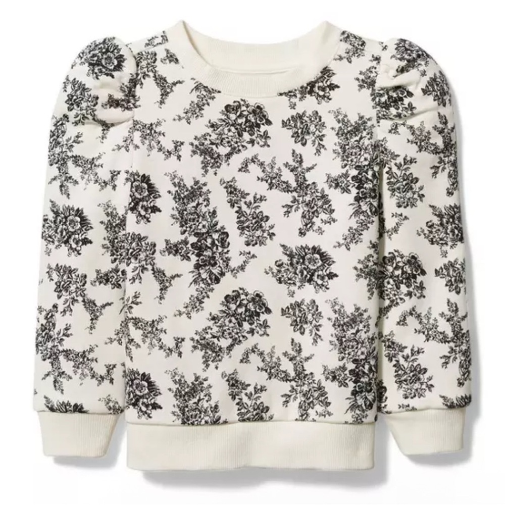 JANIE AND JACKR black white Floral Toile Sweatshirt size 2T puff long sleeve